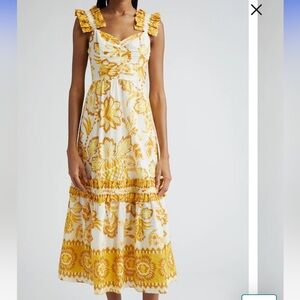 Farm Rio Aura Floral Off White Yellow Midi Dress